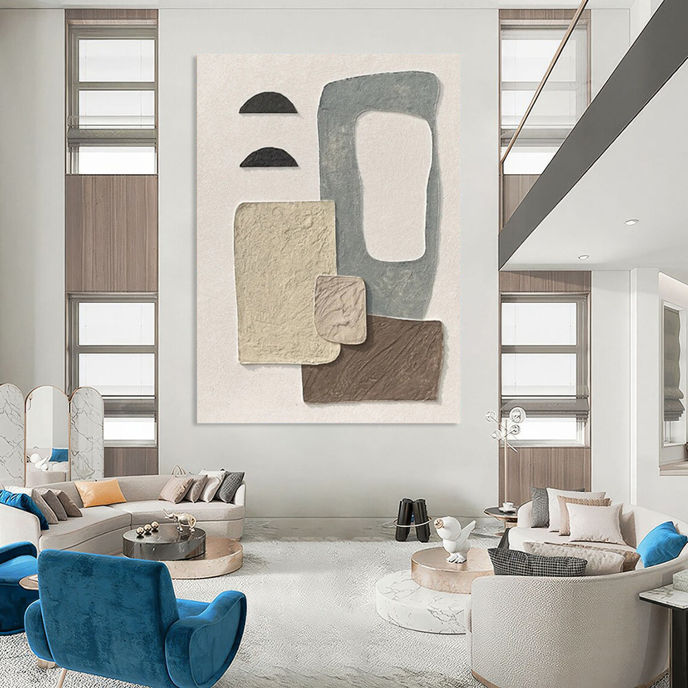 “Neutral - Toned Collage Abstract - Textured Stories” Painting On Canvas DKH1135