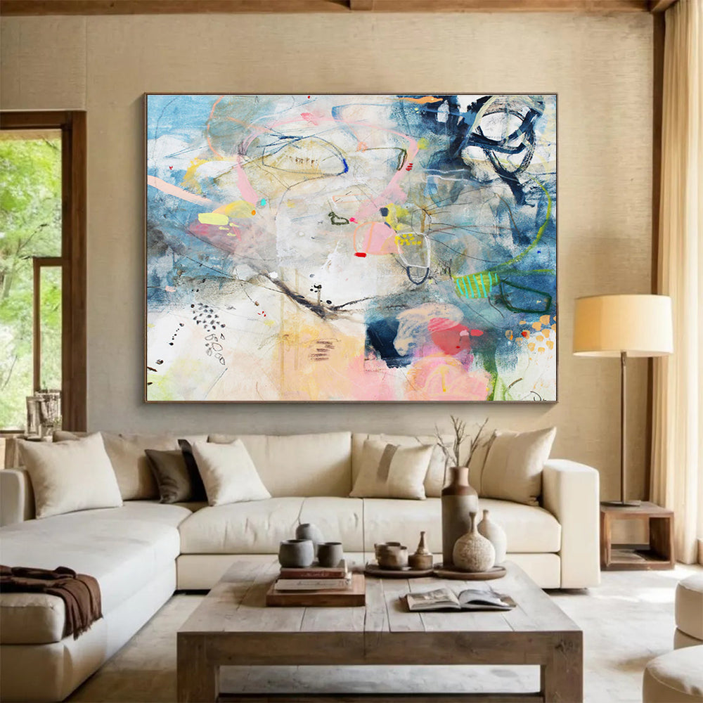 Blue and Pink Abstract “Dreamy Abstract Journey” Painting On Canvas DKH077