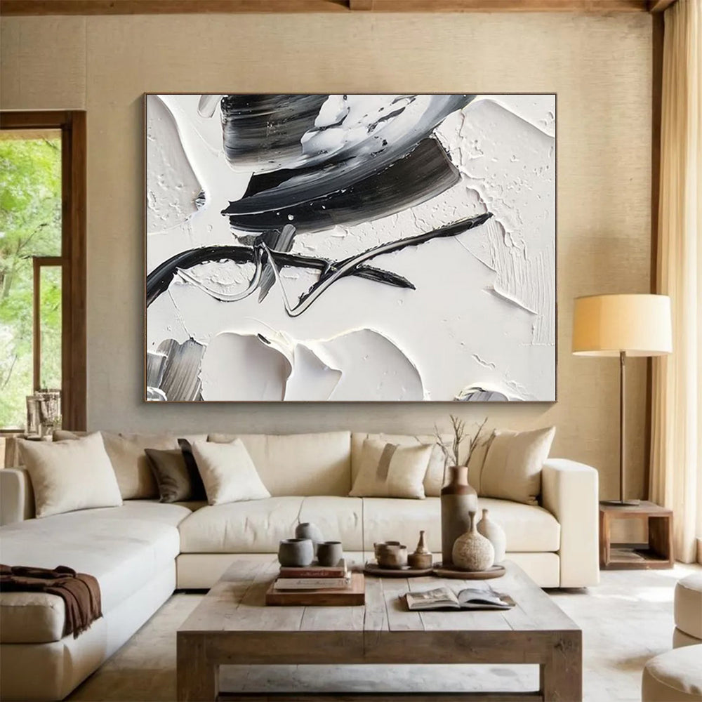 “Intricate Black - White Textures, Layered Brushstrokes” - “Whispered Secrets”,Textured Acrylic Painting CT0702