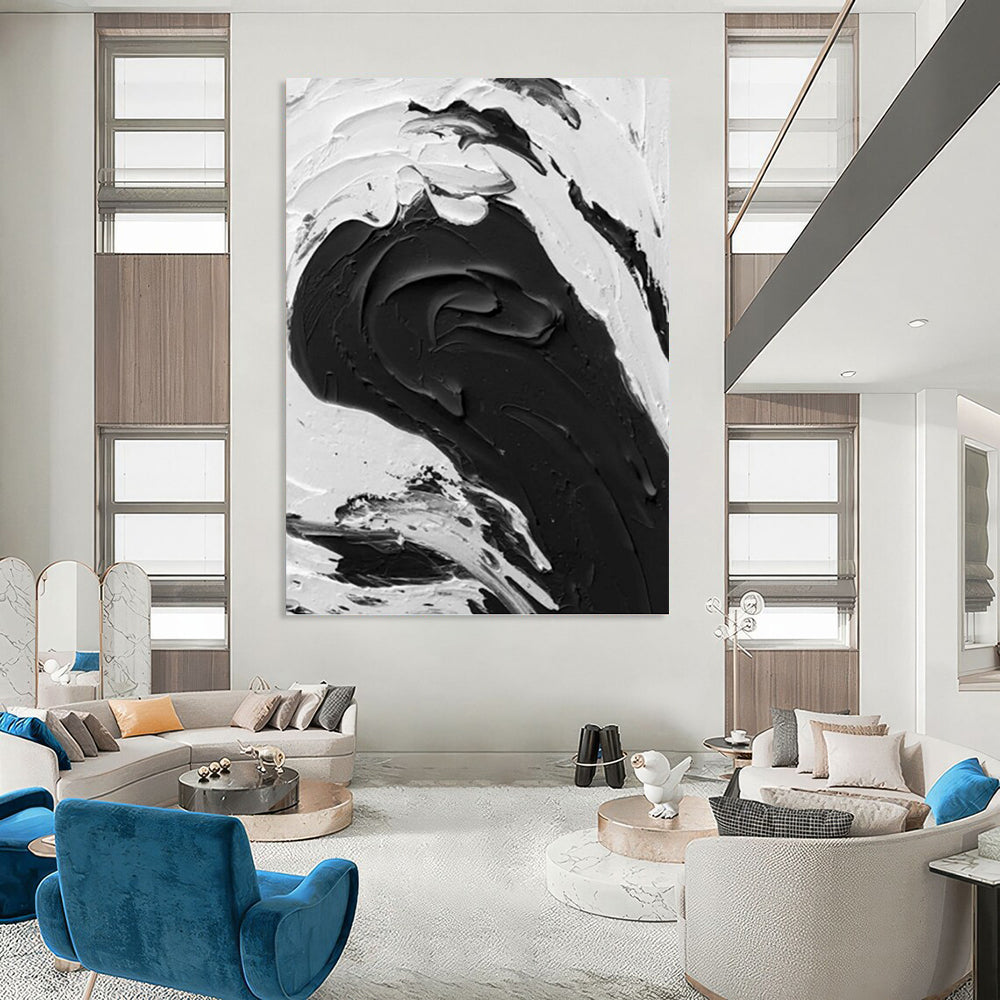 “Dynamic Black - White Wave Impasto” - Abstract Seascape - Inspired Painting On Canvas DKH1679