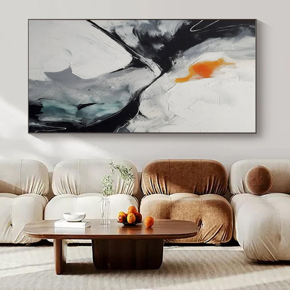 Black, White, Grey with Orange Accent - "Dynamic Contrast" - Abstract Textured Painting CT1464
