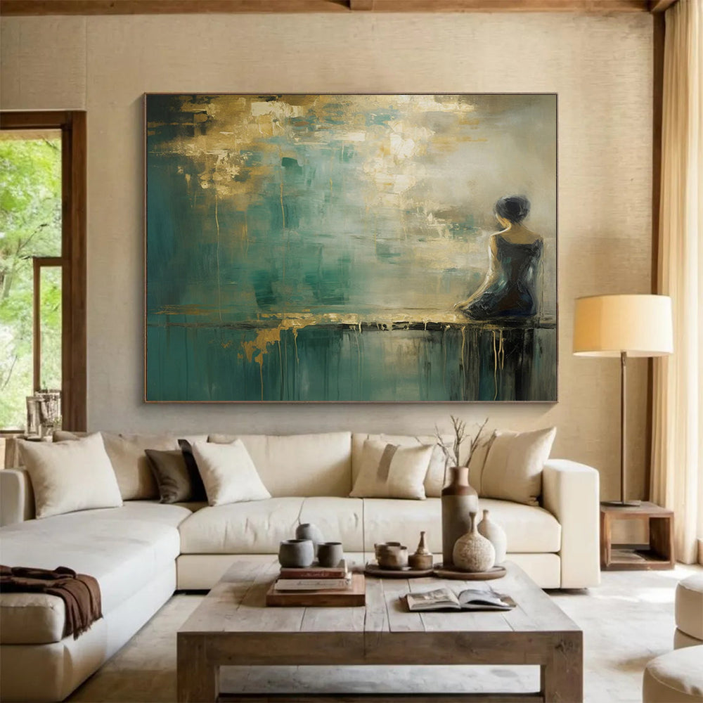 “Gilded Contemplation” Ethereal Figure Painting On Canvas DLZ087