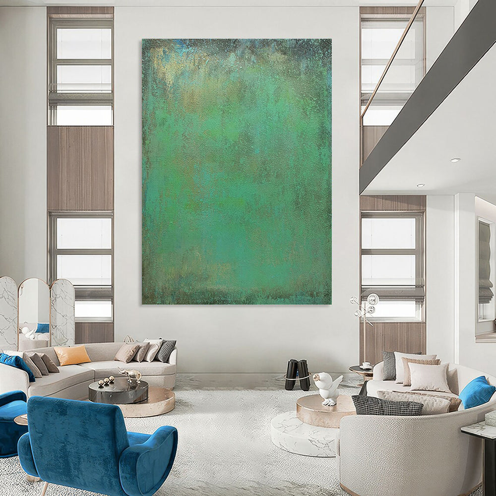 “Teal & Green Textured Canvas” - Teal, Green & Brown Textured Abstract Painting On Canvas DKH1213