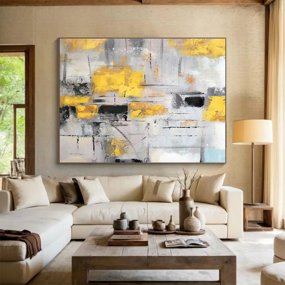 Gray and Gold Abstract Expressionist Painting On Canvas DKH285