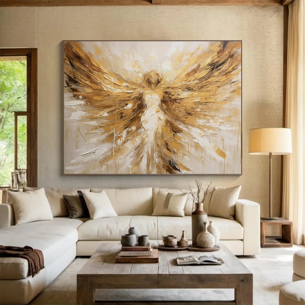 “Golden Winged Angel” Impasto Spiritual Painting On Canvas DLZ082