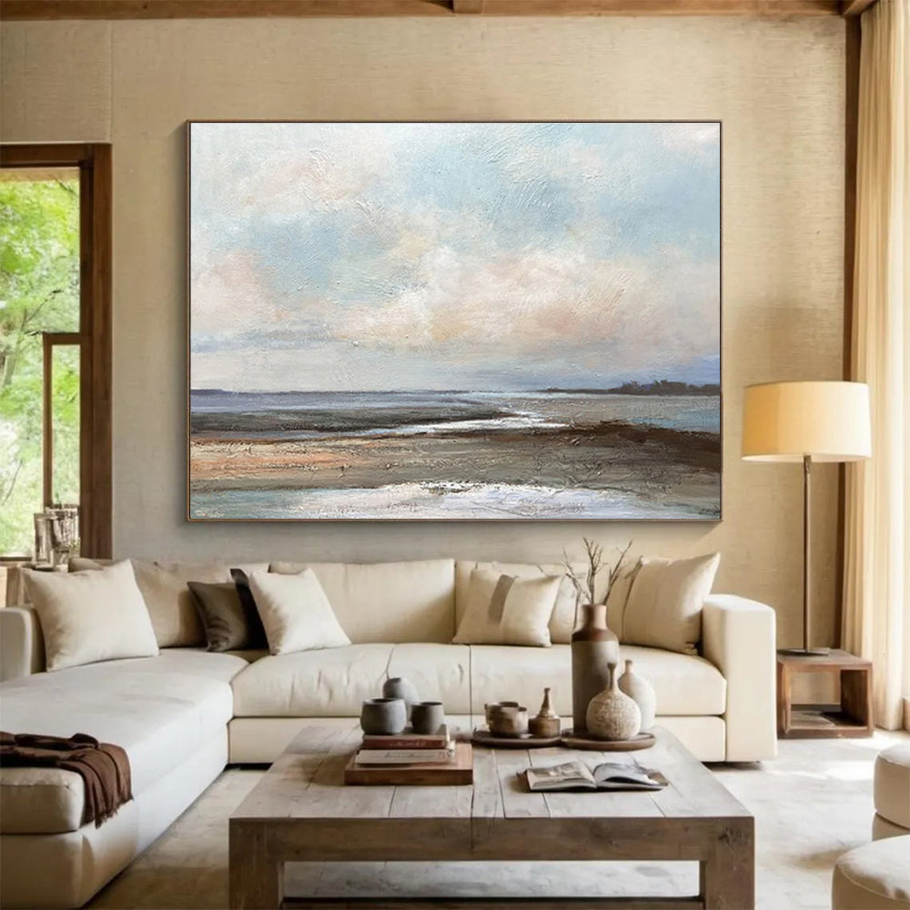 “Soft Coastal Hues” - Blue, Gray, Brown Impressionistic Seascape Painting On Canvas DKH755