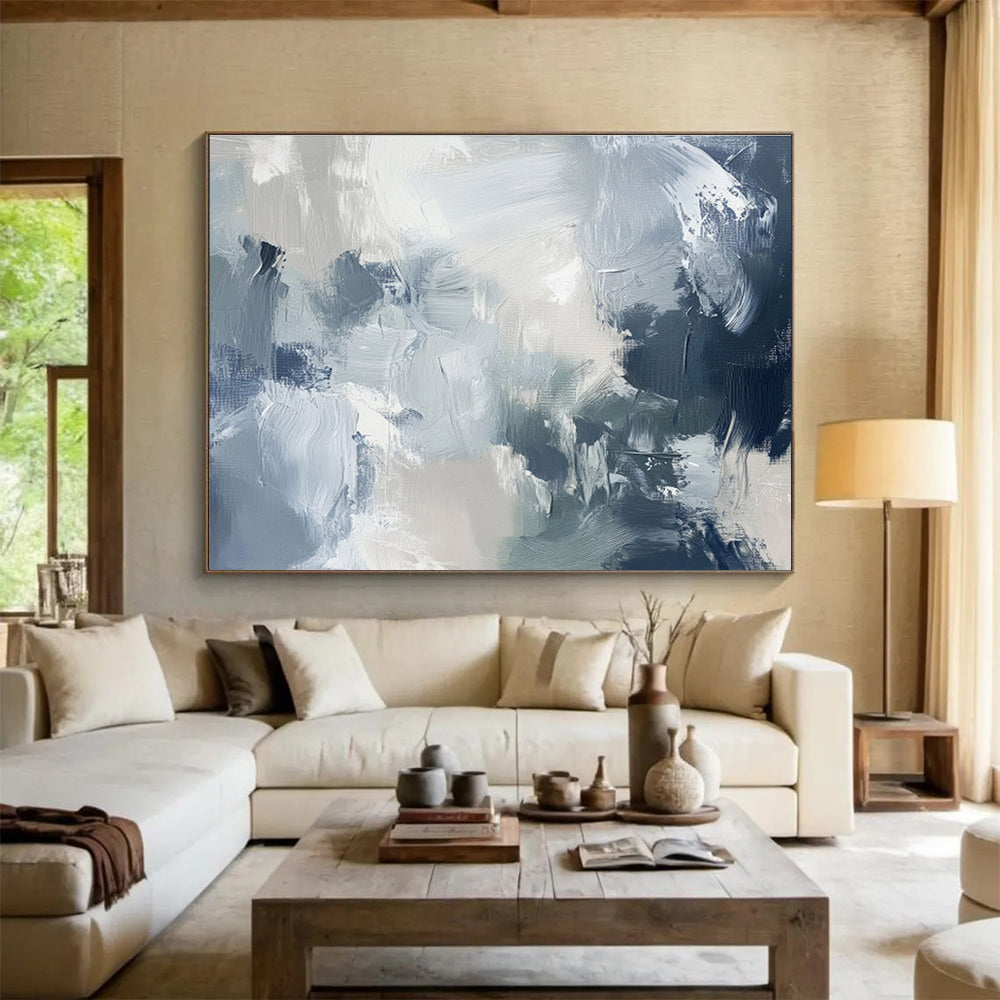 Monochromatic Blues Shades of Blue Abstract Textures Painting On Canvas DKH237