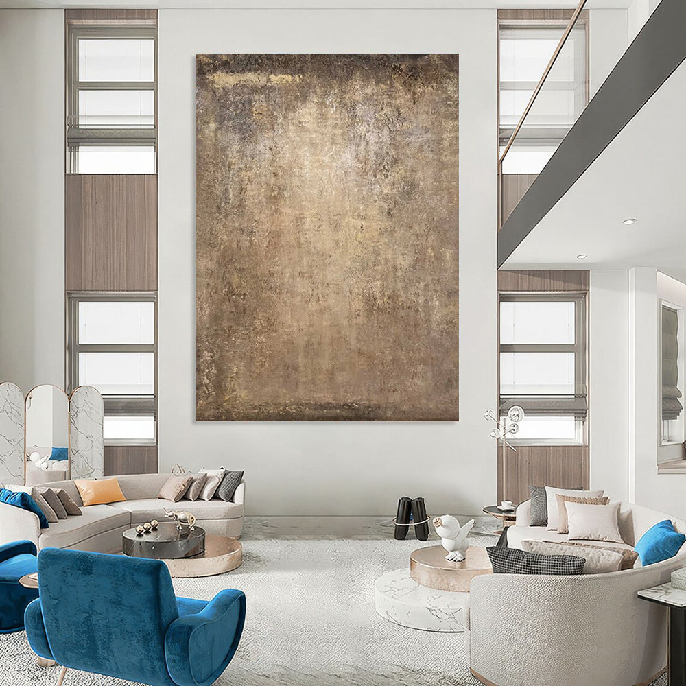 “Textured Brown Canvas” - Brown & Beige Textured Abstract Painting On Canvas DKH1208