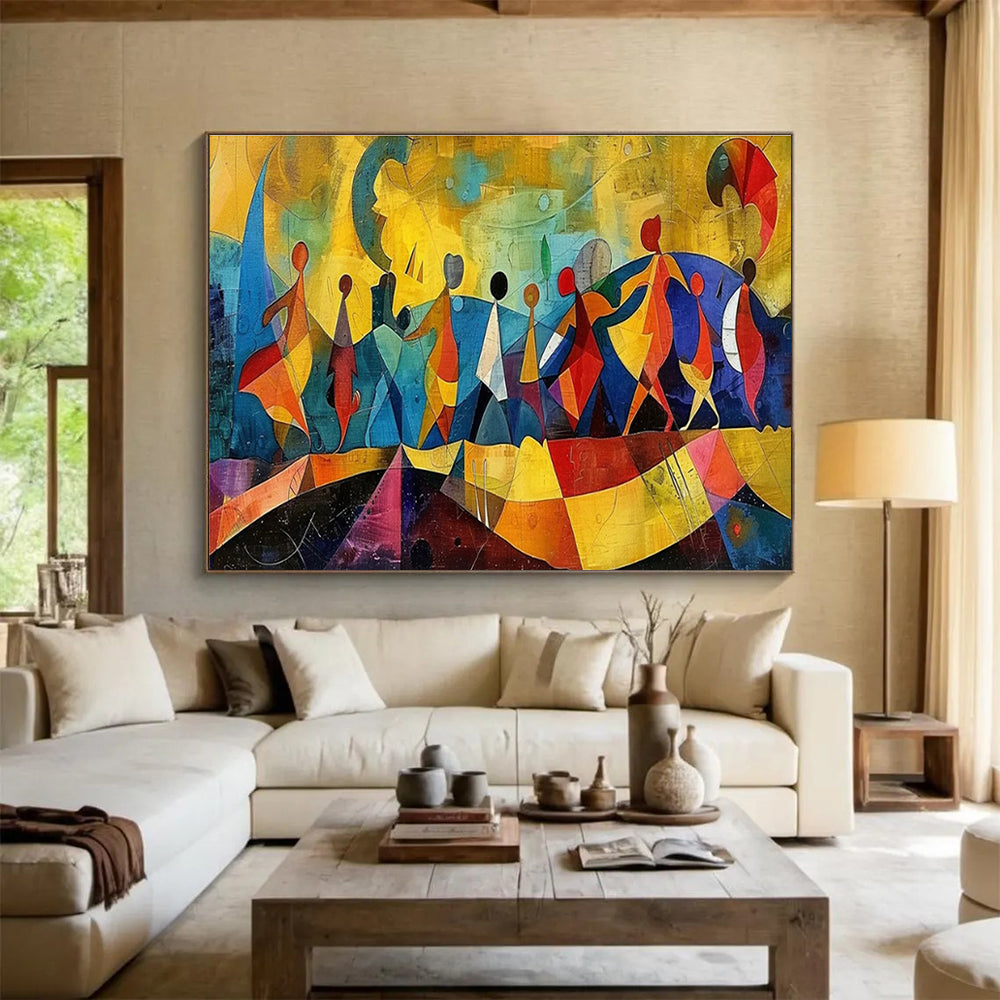 “Colorful Dancing Figures” - Vibrant Multicolor Abstract Figurative Painting On Canvas DKH768
