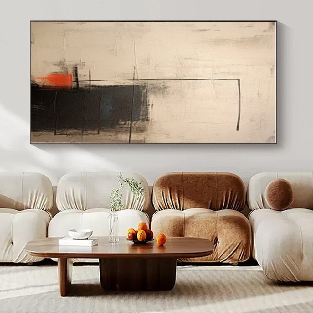Linear Abstraction in Neutrals & Red - Abstract Geometric Oil CT1291