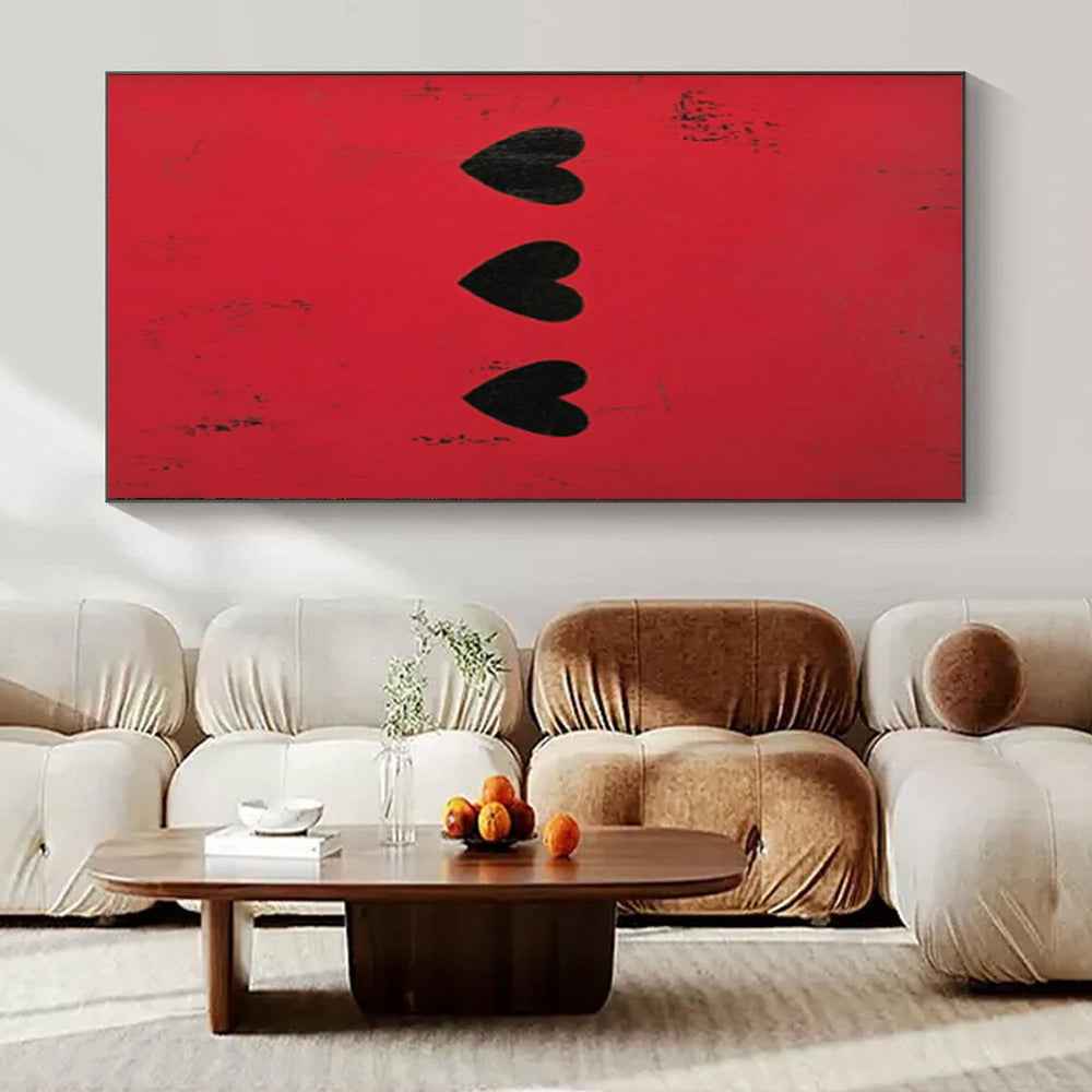“Red - Black Heart Abstract” ,Abstract Minimalist Acrylic Art CT0950