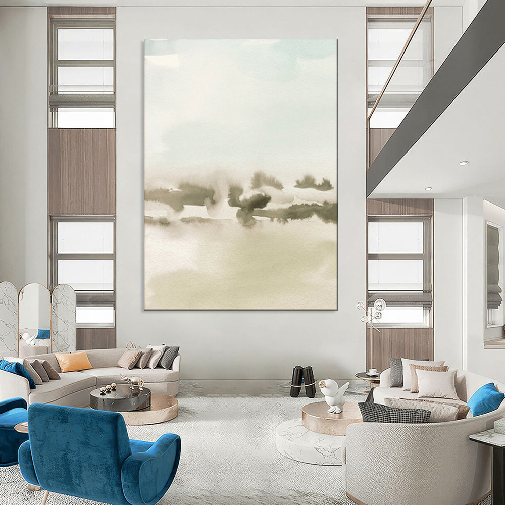 “Soft Hues of Green and Gray - Misty Landscape” - Watercolor Abstract Art CT1963