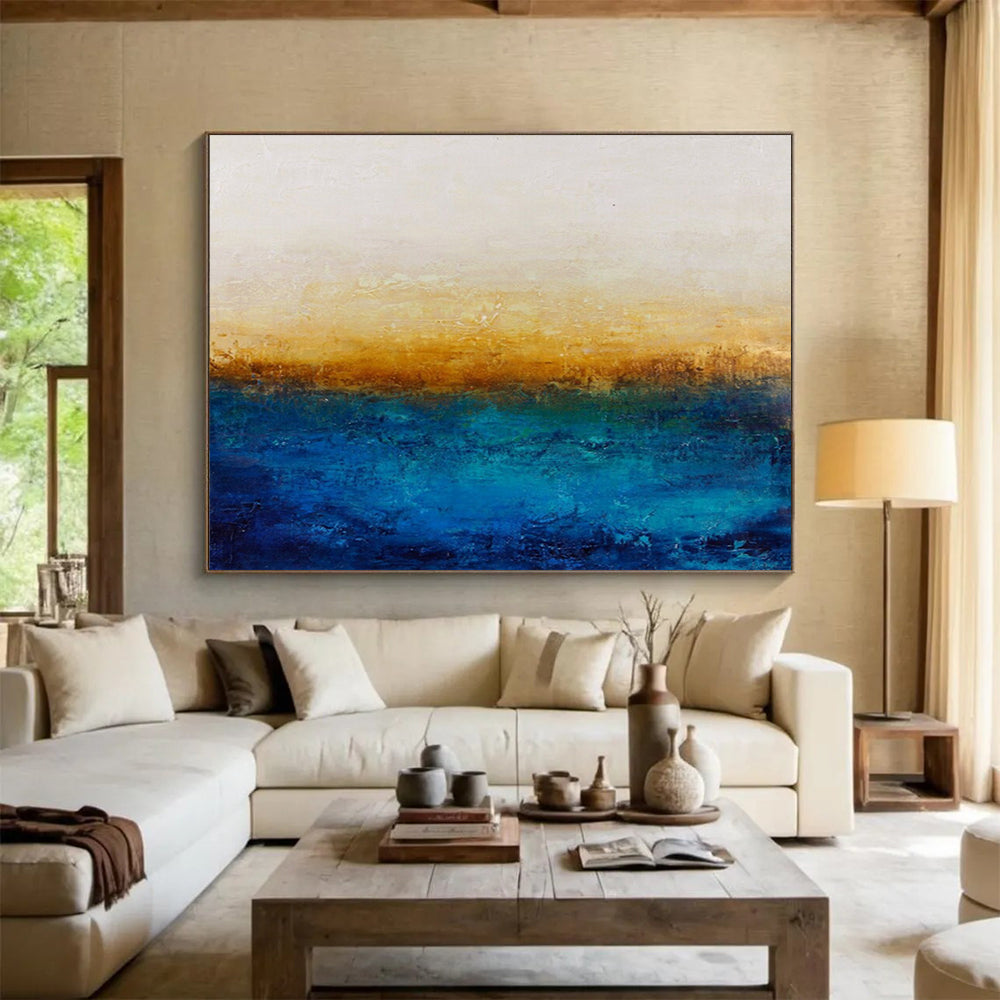 “Gradient Horizon - Blues, Yellows, and Subtle Textures” Painting On Canvas DKH007