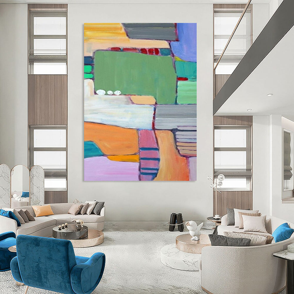 “Color - block Paradise - Green, Orange, Pink Geometric Abstraction” Painting On Canvas DTP262