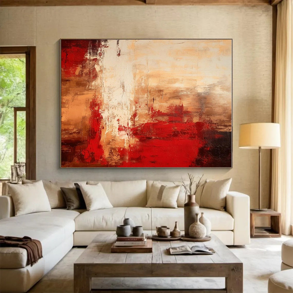 Red, Brown & White Abstract Textures, “Vibrant Calm” - Impasto Abstract Painting CT0774