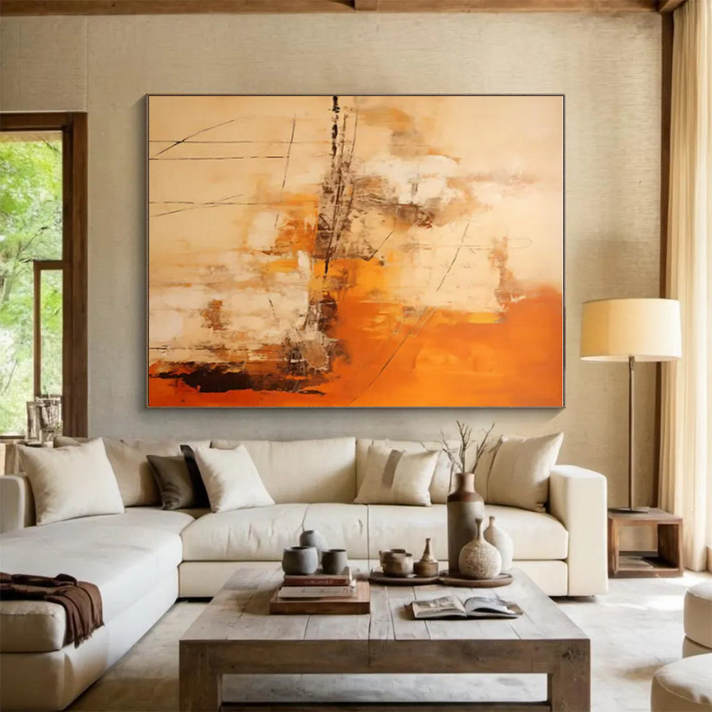 “Beige - Orange - Gray Abstract Lines” ,Abstract Acrylic Painting CT0850