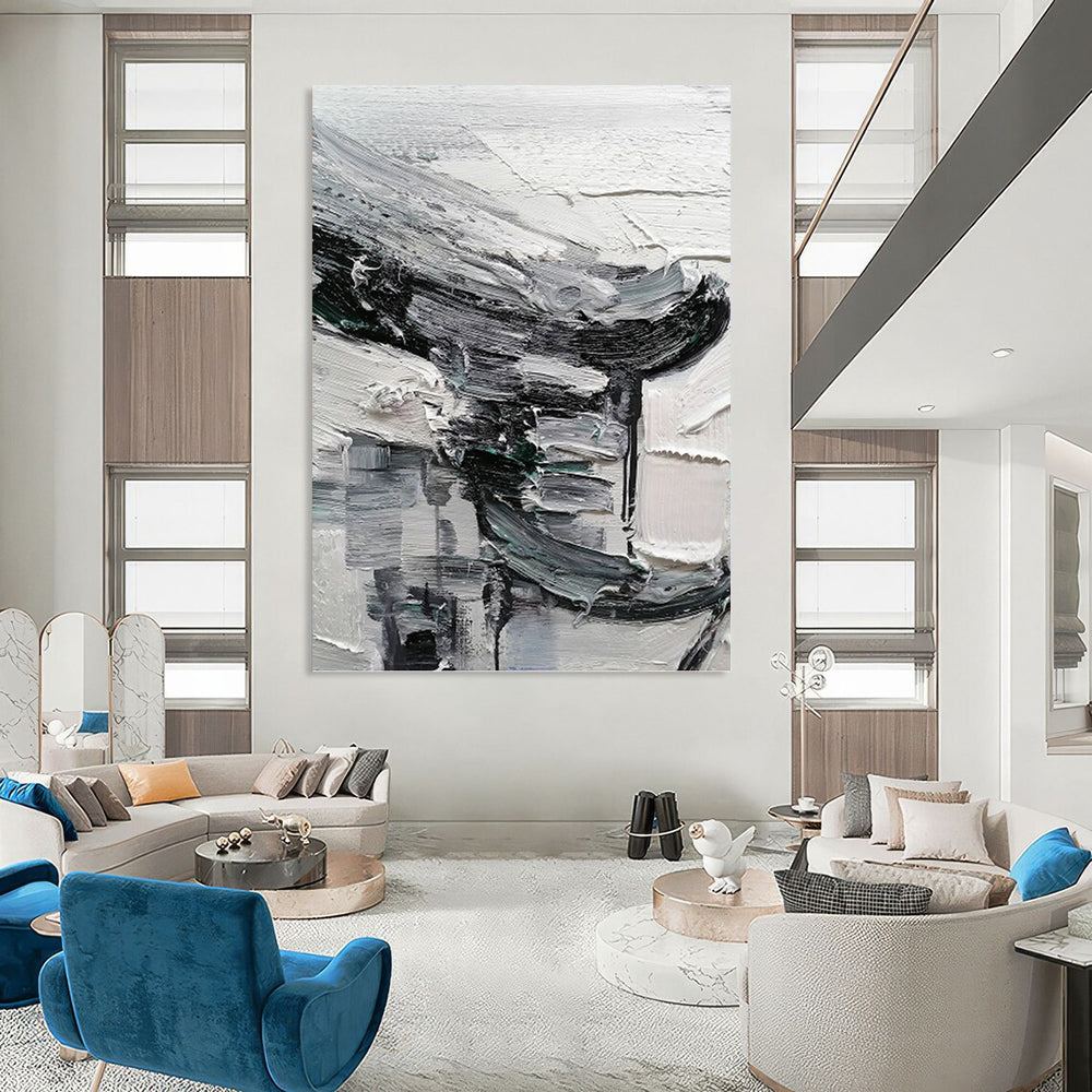 Monochrome Textured Abstraction - Abstract Impasto Painting On Canvas DKH1297