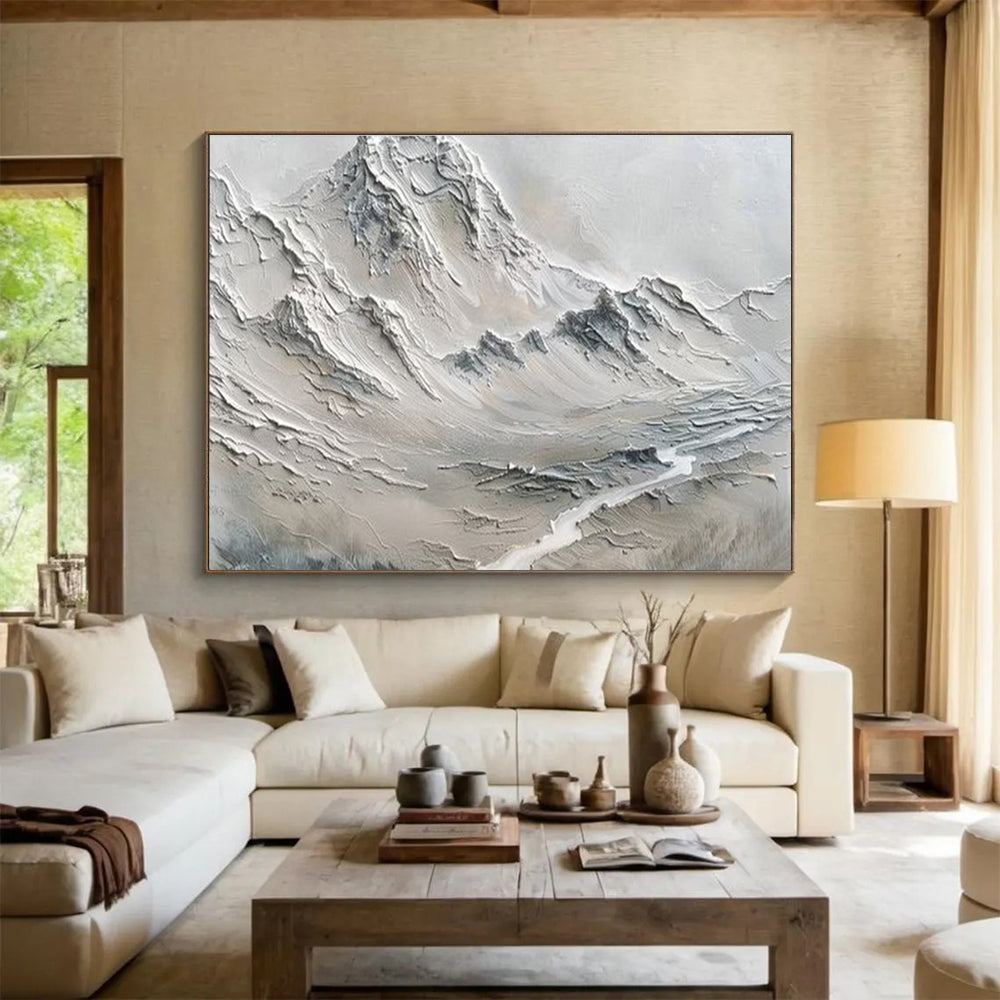“Monochrome Textured Mountain” Impasto Minimalist Painting On Canvas DKH457