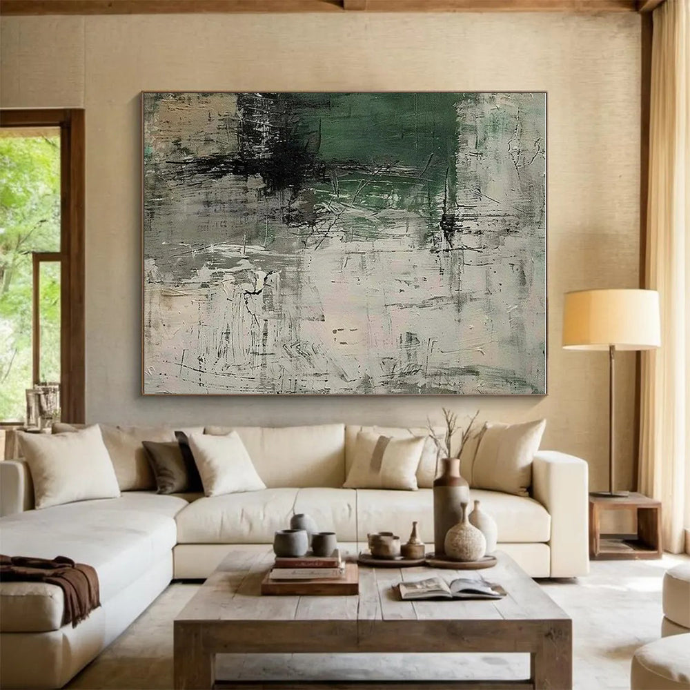 “Green - Gray - Black Abstract” ,Abstract Acrylic Painting CT0859