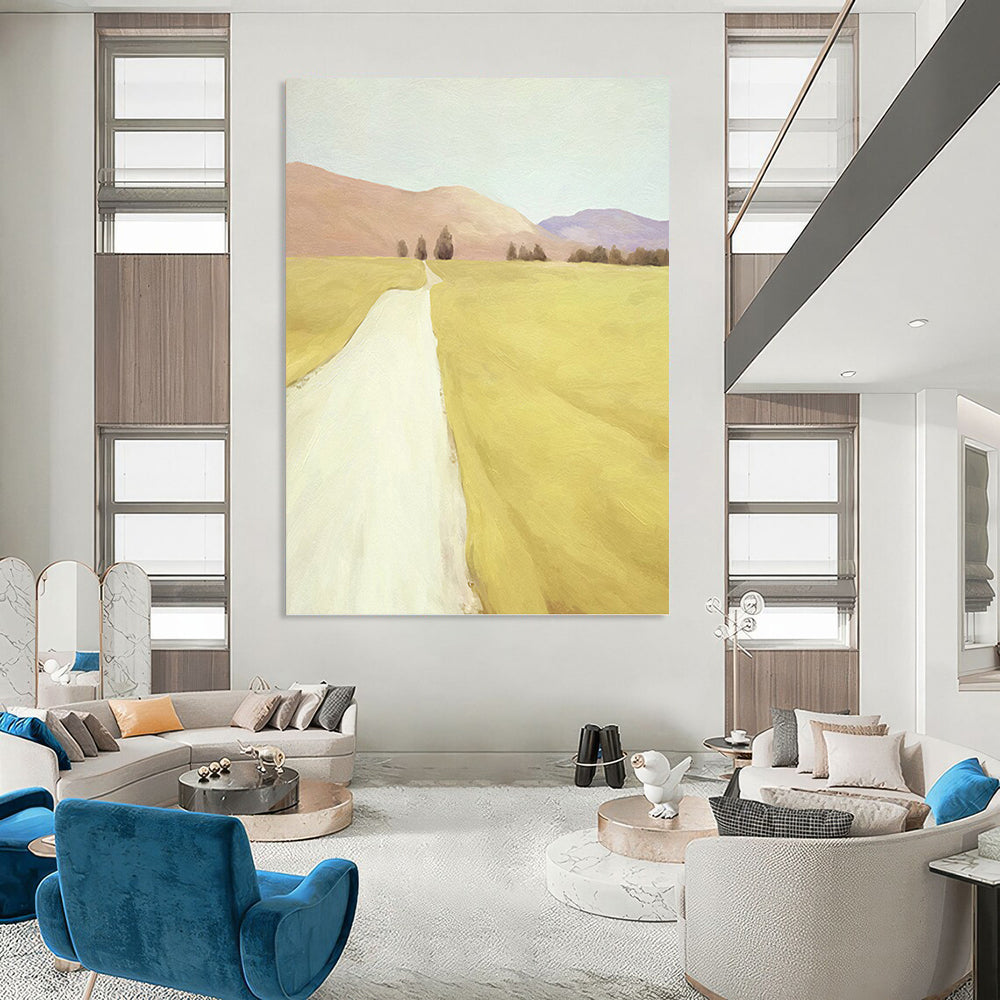 Yellow Field and Path in Soft Tones - Landscape Painting On Canvas DKH1415