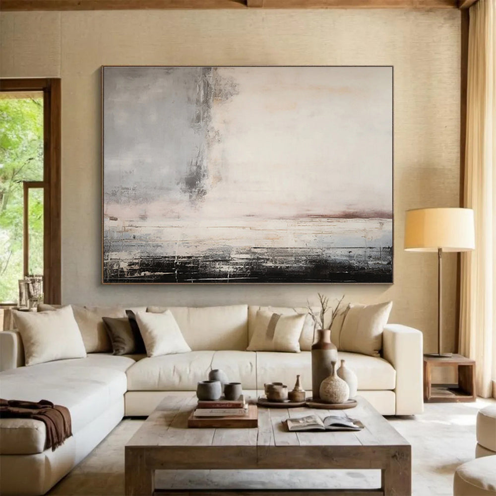 Minimalist Abstract Landscape - Soft Neutrals and Subtle Lines Painting On Canvas DKH046
