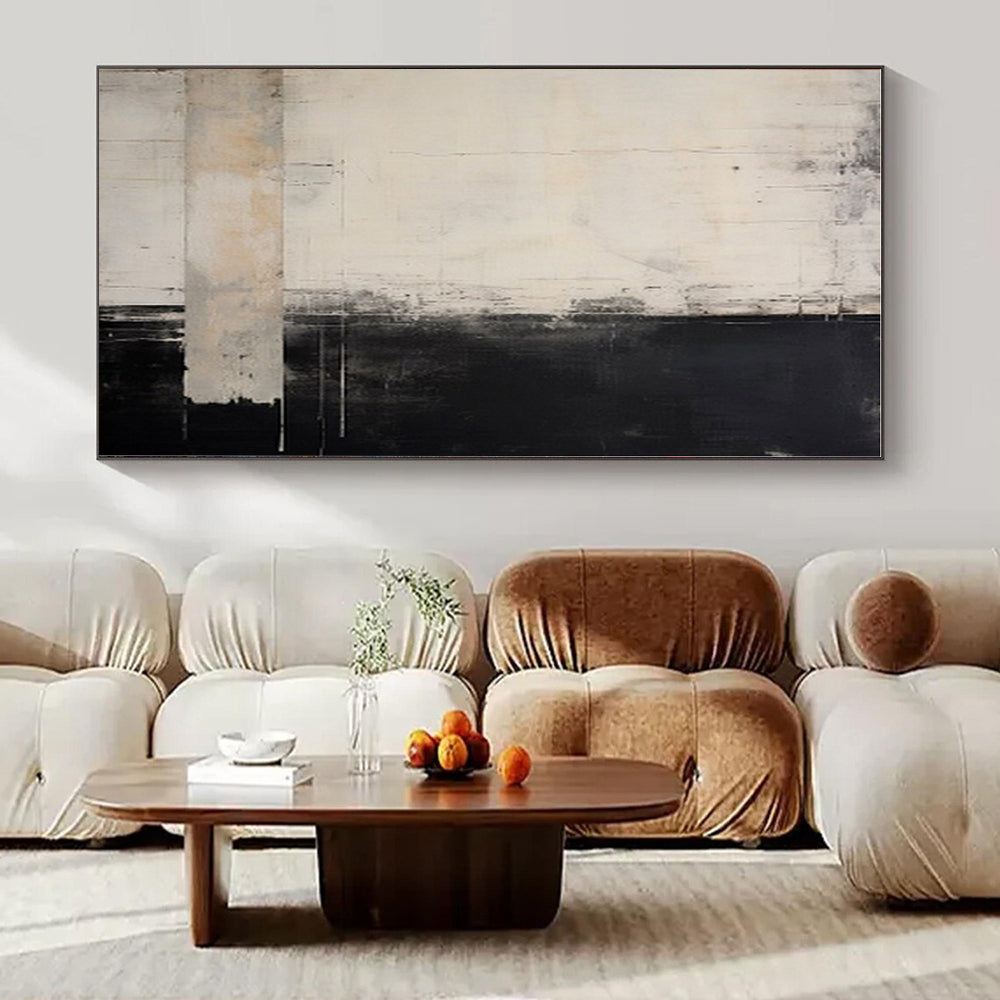 Black - White - Grey Textured Divide - Abstract Textured Acrylic Painting CT1384