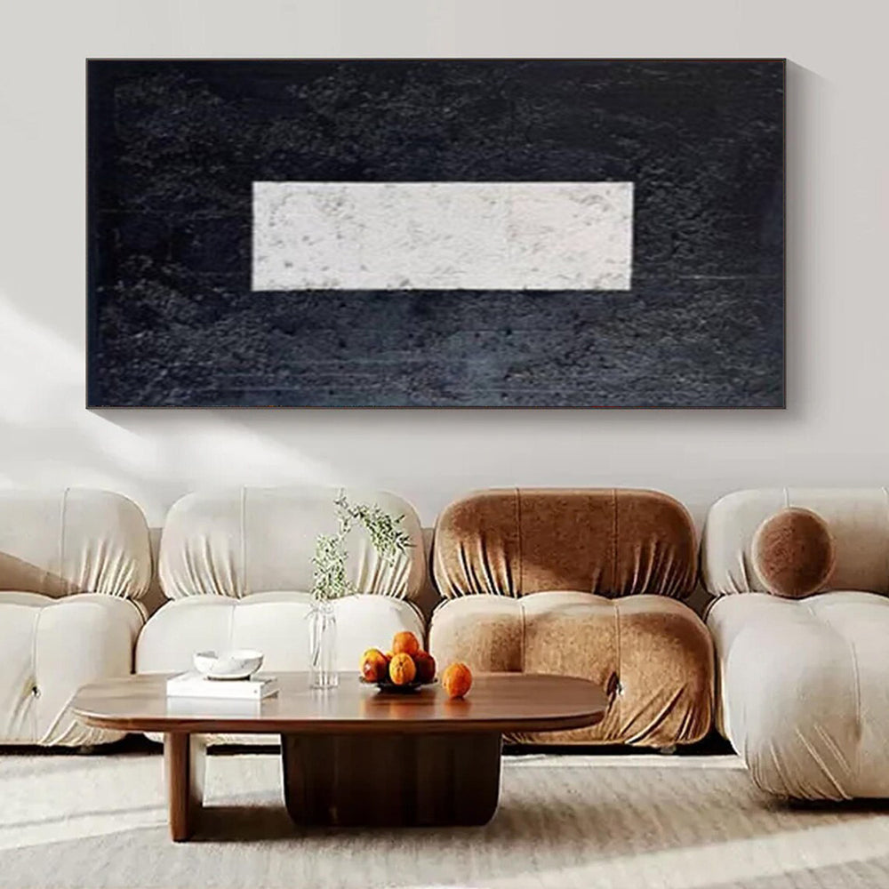 “Textured Black - White Rectangle” – Minimalist Textured Painting CT1078
