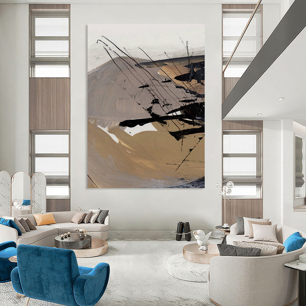 “Earth - Toned Abstract Strokes” - Brown, Black, and White Abstract Painting On Canvas DTP201