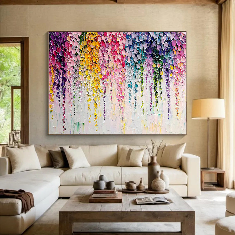 Colorful Dripping Circles - Pink, Yellow & Blue Abstract Painting On Canvas DKH905