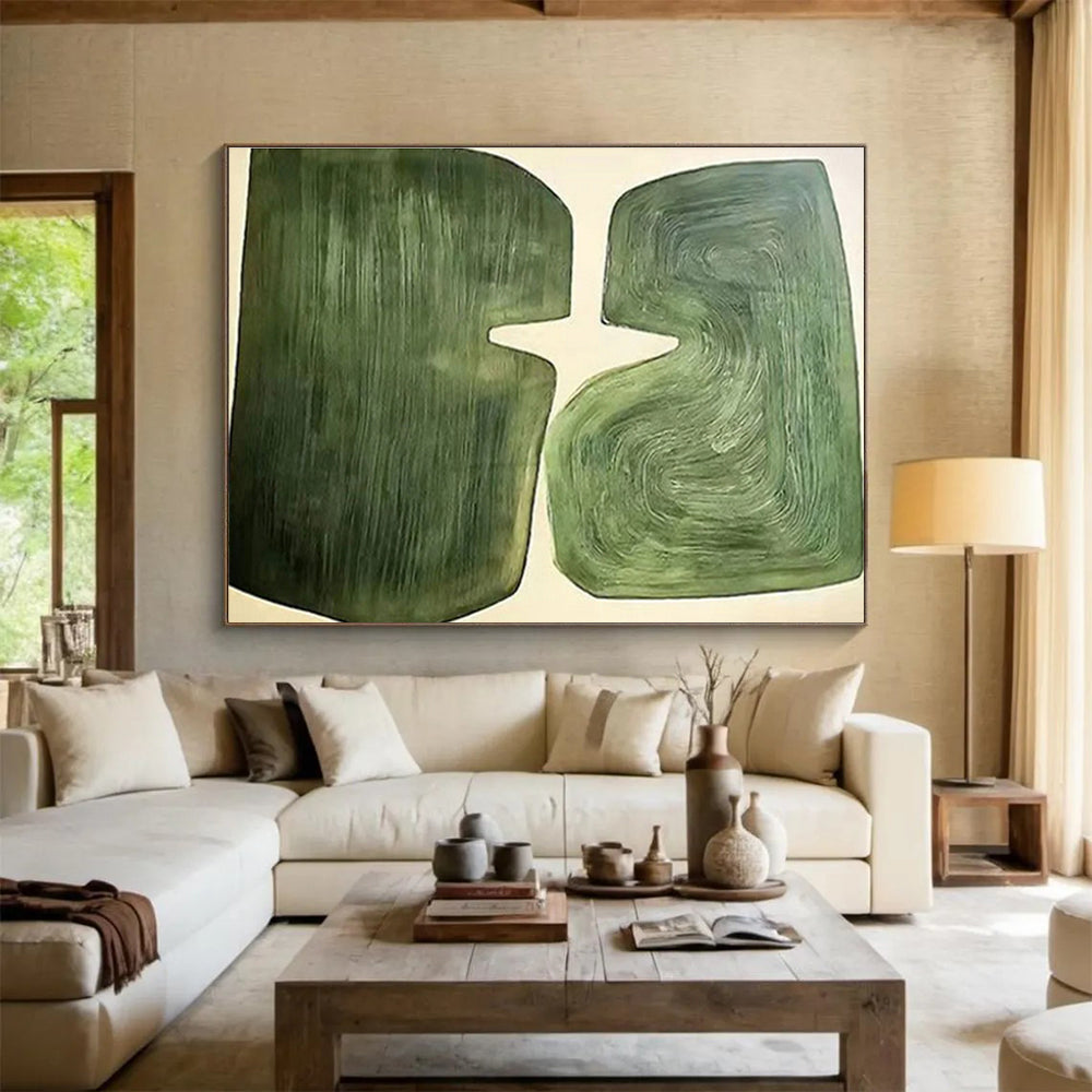 “Green Symbiotic Forms” Abstract Minimalist Painting On Canvas DKH529