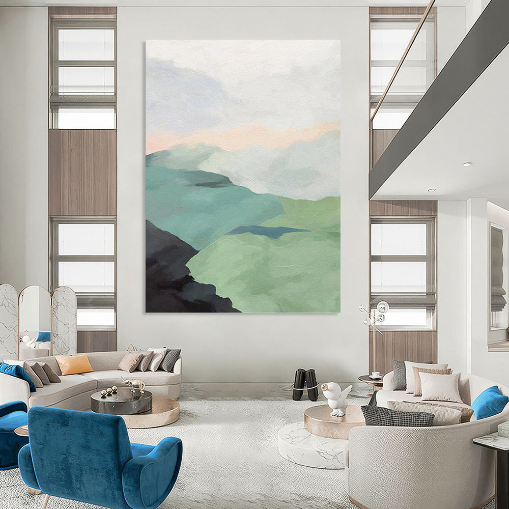 Minimalist Mountainscape in Soft Pastels - Landscape Painting On Canvas DKH1445