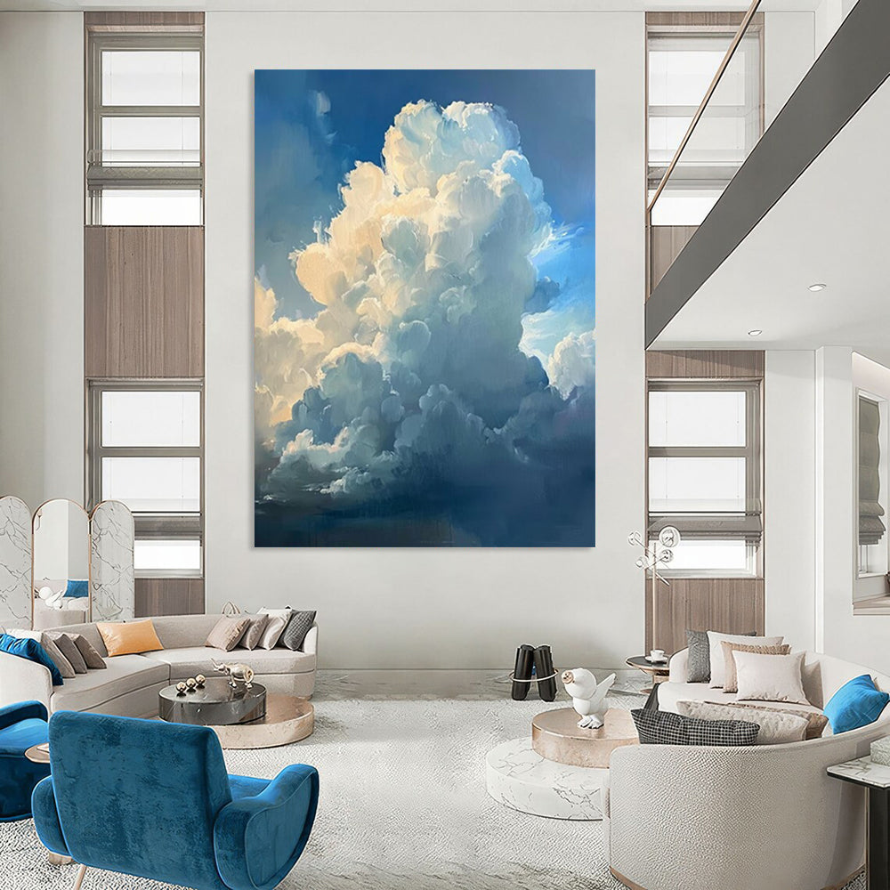 “Fluffy Clouds in Blue Sky” - Realist Impressionist Painting On Canvas DTP006