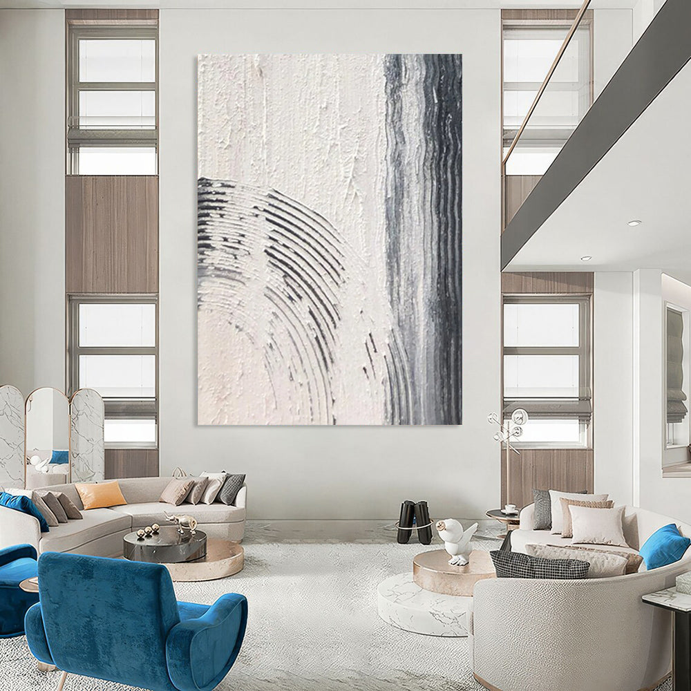 “Gray, White Textured Curves ‘Gentle Rhythm’” - Abstract Impasto Painting On Canvas DTP399