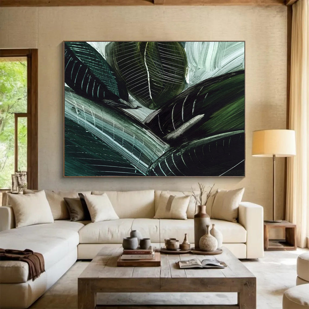 “Dark Green Leafy Abstract” Botanical Abstract Painting On Canvas DLZ144