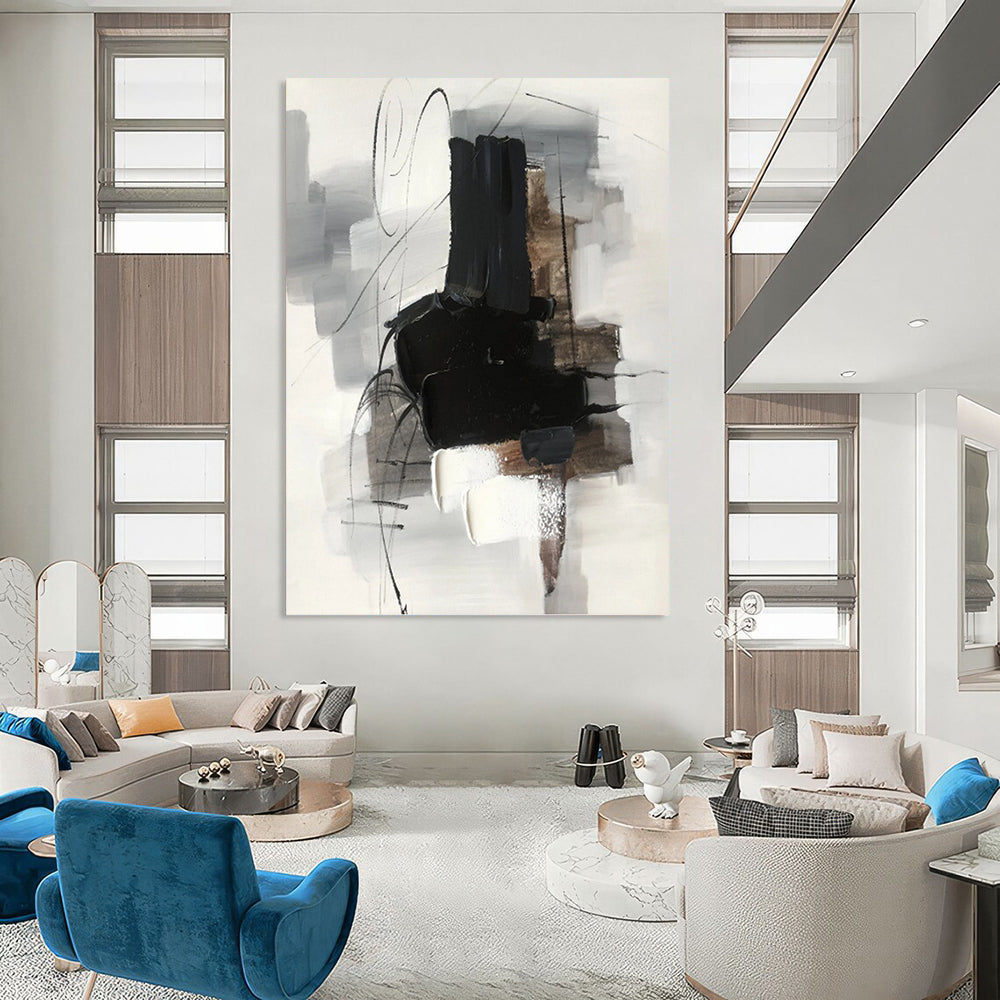 Monochrome Abstract Forms - Minimalist Abstract Painting On Canvas DKH1280