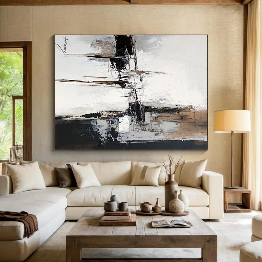 “Black - White - Brown Abstract Blocks” ,Abstract Acrylic Painting CT0784