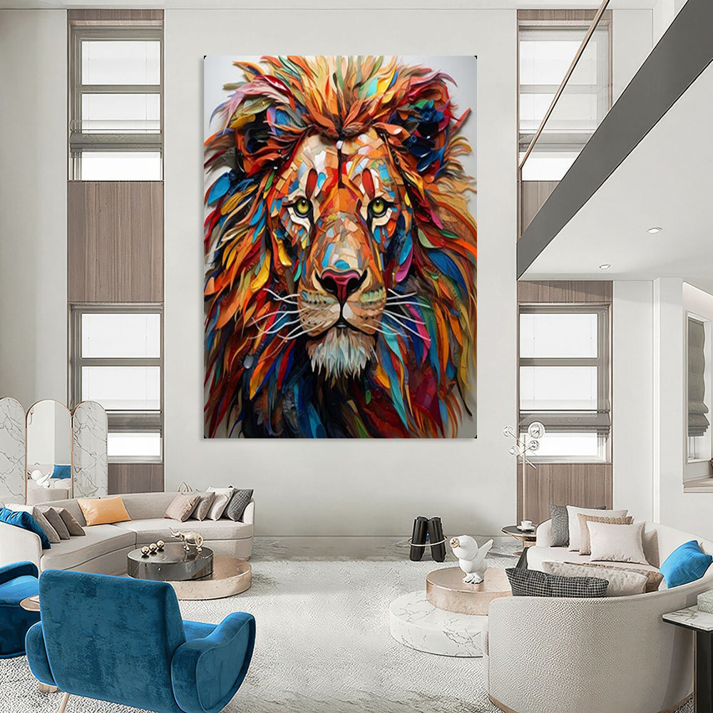 “Colorful Collage - Style Lion” – Mixed - Media Animal Artwork On Canvas CT2136