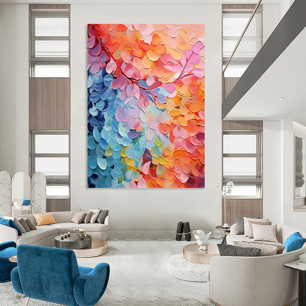 “Rainbow - Colored Leaves” - Impasto Oil Painting On Canvas DKH1655