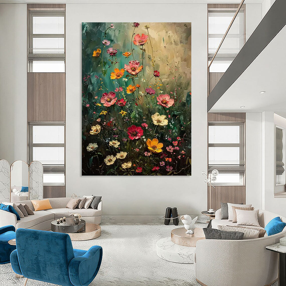 “Wildflower Symphony” - Colorful Floral Field Impasto Painting On Canvas DKH1554