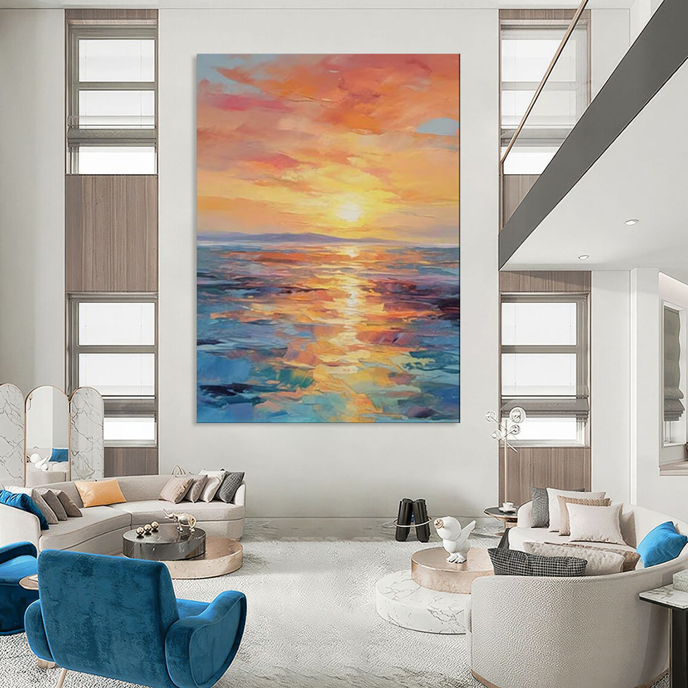 “Sunset Ablaze: Impasto Maritime Landscape” - Impressionist Oil on Canvas CT1904