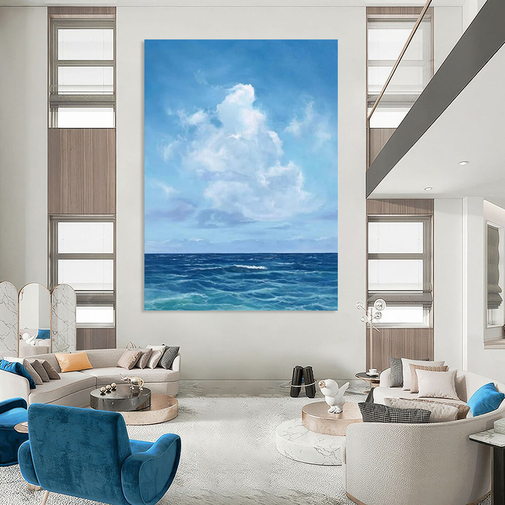 Blue Sky & Ocean - Seascape - Inspired Realist Painting On Canvas CT2298