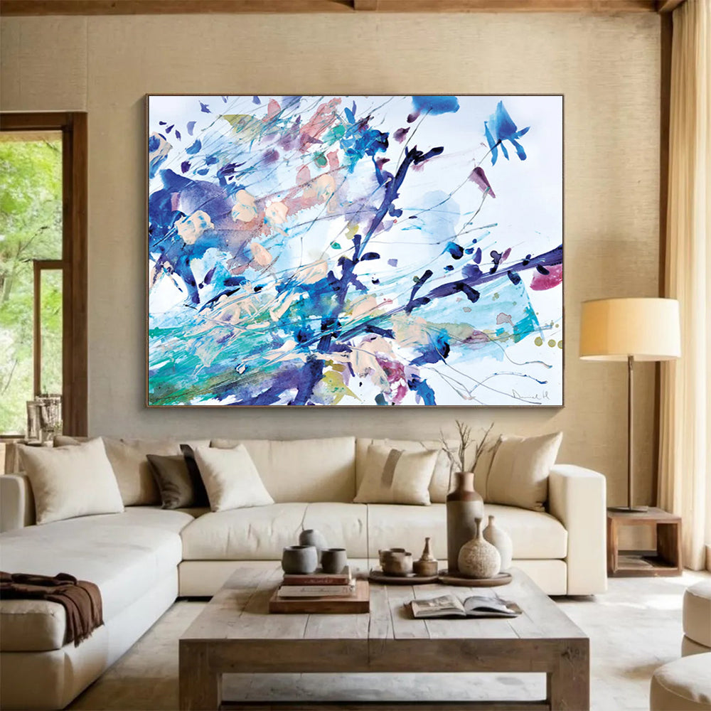 “Colorful Floral Splash” Watercolor - style Abstract Painting On Canvas DLZ147