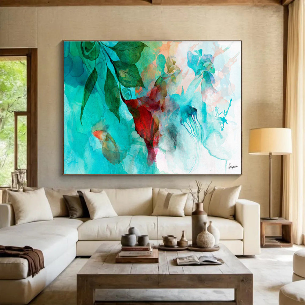 “Colorful Underwater - Floral Fusion” Watercolor - Style Fantasy Painting On Canvas DKH538