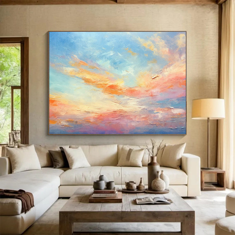 Soft Blue Sky and Colorful Clouds “Blush Sky Dreams” Painting On Canvas DKH116