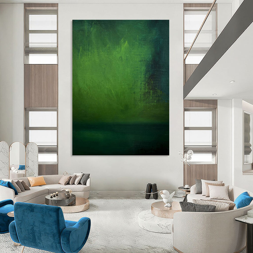 “Mystic Green Depths” - Dark Green & Teal Abstract Landscape Painting On Canvas DKH1188