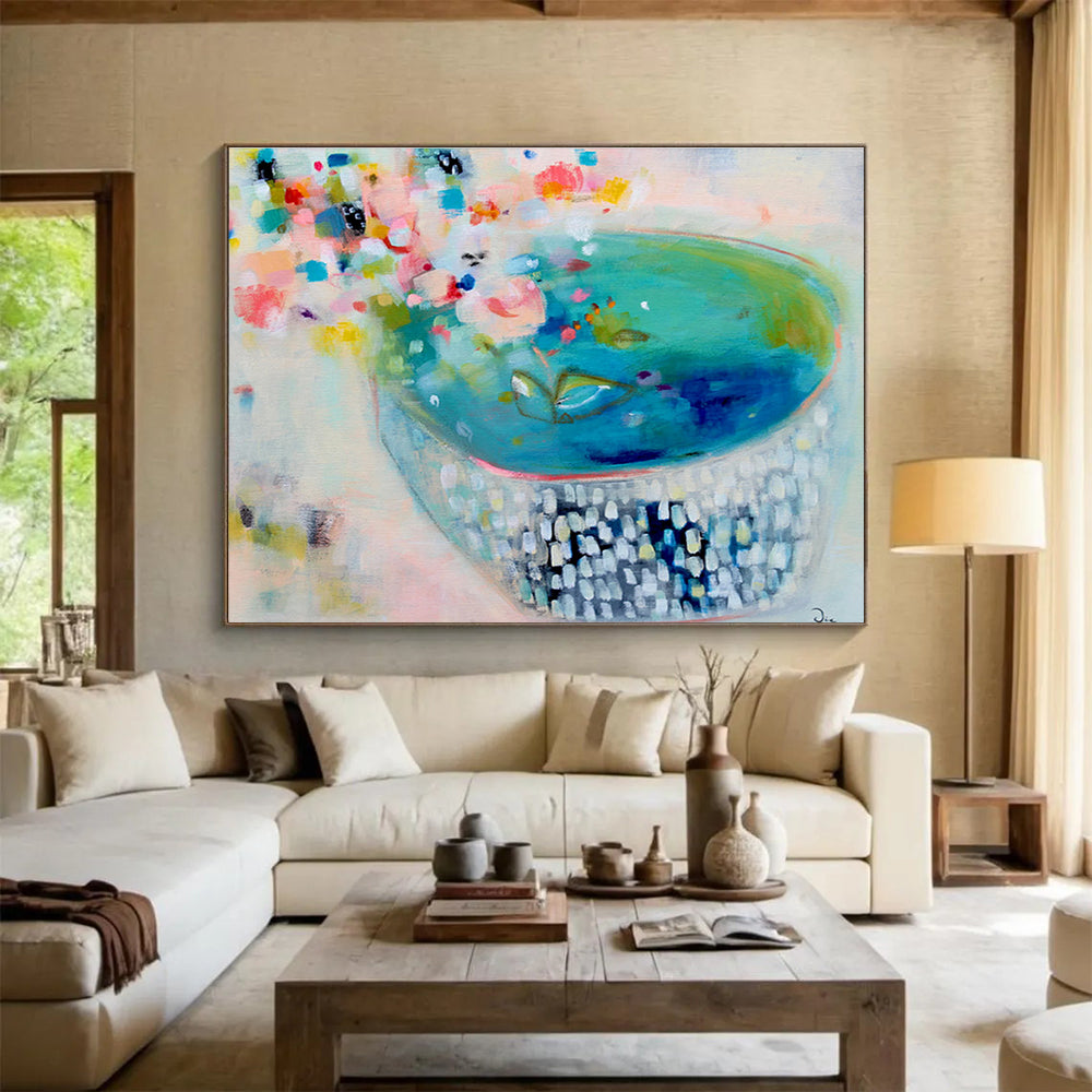 Colorful Floral Bowl - Vibrant Hues and Playful Patterns Painting On Canvas DKH062