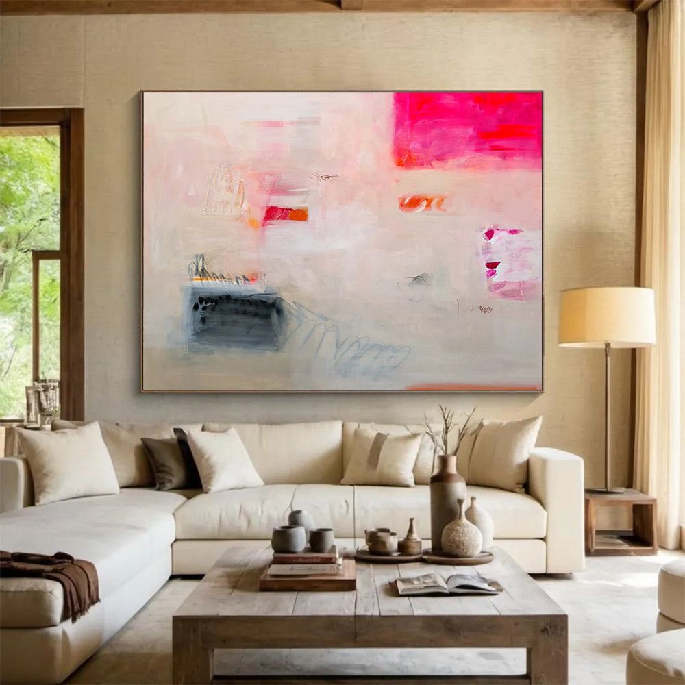 “Ethereal Pink and Beige Abstract - Gentle Shapes and Marks” Painting On Canvas DKH025