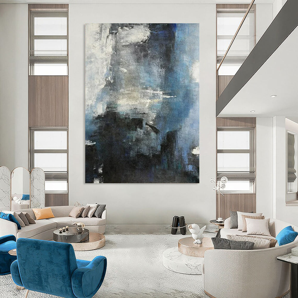 “Moody Blue & Gray Abstract” - Abstract Painting On Canvas CT2335