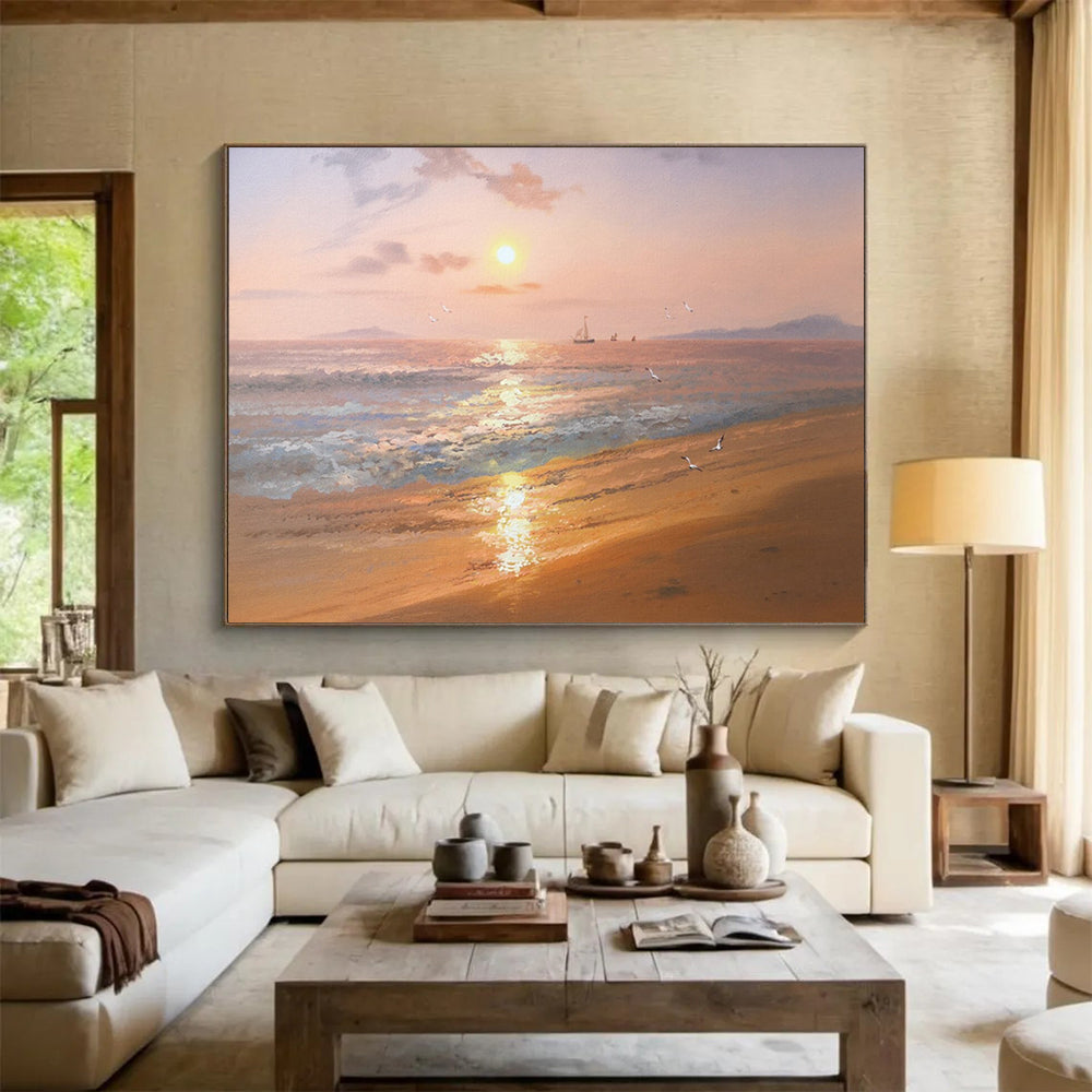“Sunset Sea Symphony” - Orange, Pink & Purple Realist Seascape Painting On Canvas DLZ269
