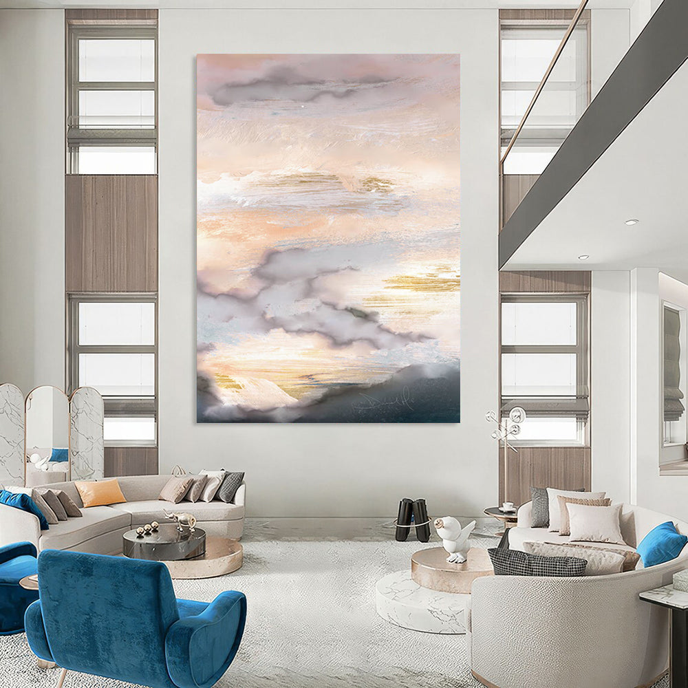 “Golden - Accented Sky” - Abstract Landscape Painting On Canvas DTP166